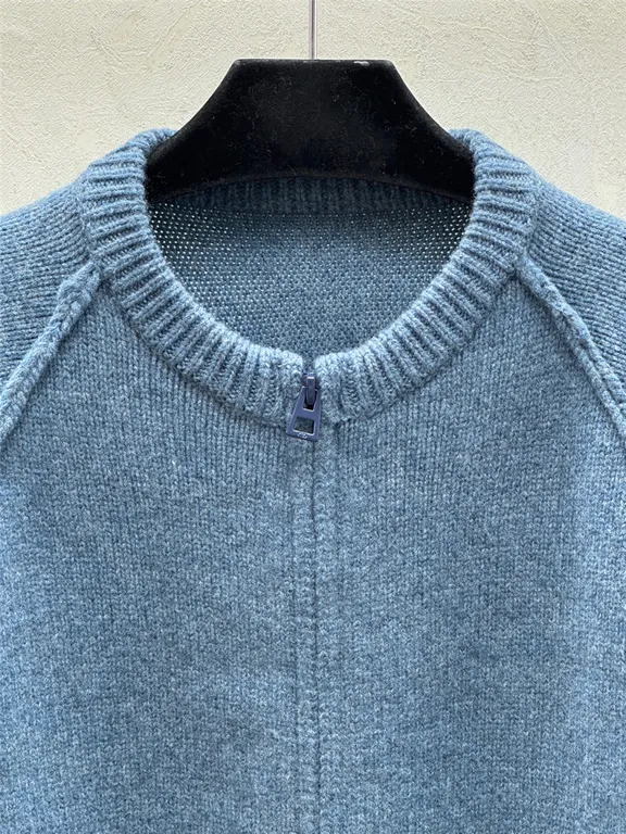 Dior Oversize Crewneck Zip-Up Cardigan in Blue